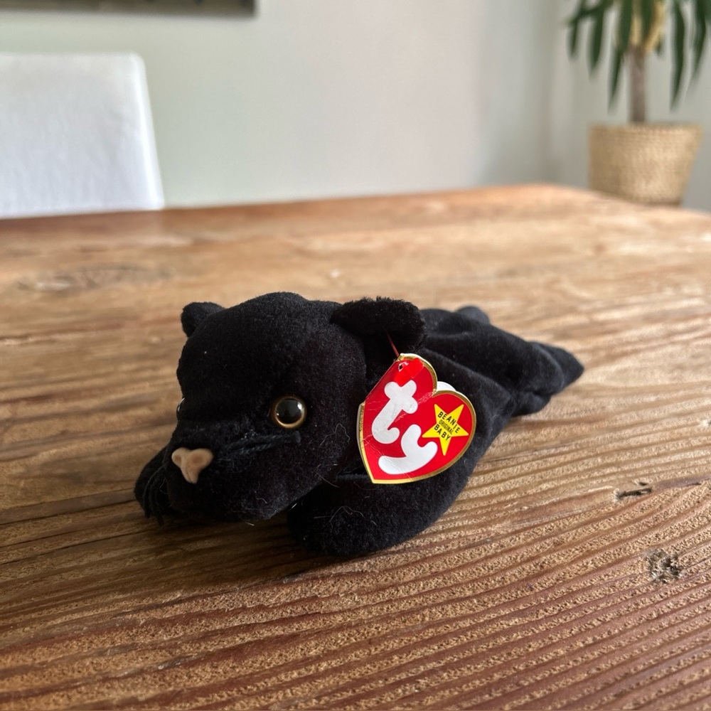 TY Beanie Baby "VELVET" The Black Panther Cat 1995 PVC Pellets Swing Tush Tag